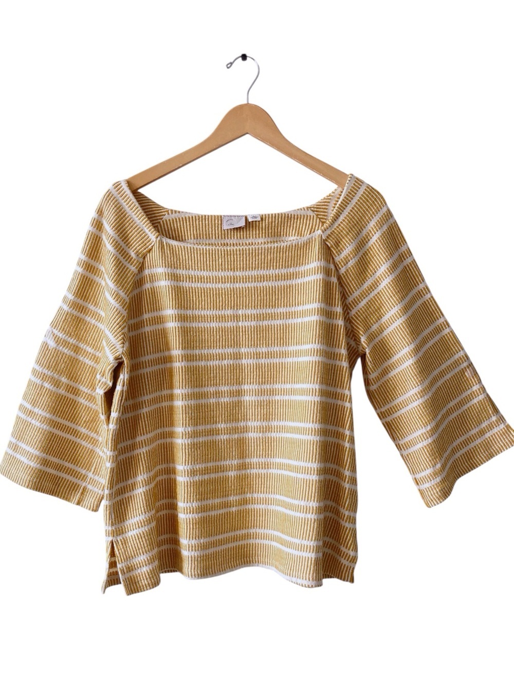 ANTHROPOLOGIE POSTMARK | Mustard Yellow Striped Knit Top | Size XL - Picture 3 of 12